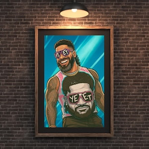 Jey Uso YEET dessin animé en téléchargement numérique | Affiche d&#39;art de fan de la WWE | Art mural imprimable lutte pour homme, caverne et décoration de dortoir