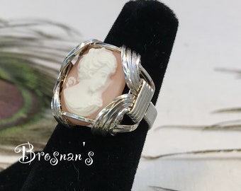 Cameo Cabochon Ring, Ring Size-6, Handmade Wire Wrapped Ring S-6, Sterling Silver Size-6 Wire Wrapped Ring S-6