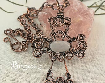 Copper Cross W/Pink Opal or Sterling Silver W/Pink Opal