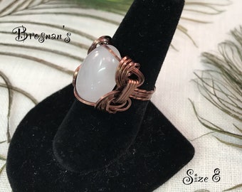 Rose Quartz Cabochon Ring, Sizes 4, 8, and 9.5, Non-Tarnish Copper, Handmade Wire Wrapped, 18 x 13mm Cabochon