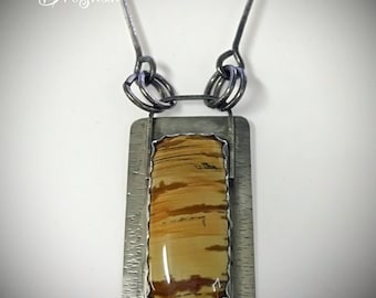 Dendritic Gem Owyhee Picture Jasper Pendant set in Fine and Sterling Silver, Handmade Pendant, Artisan Hand Cut Cabochon,