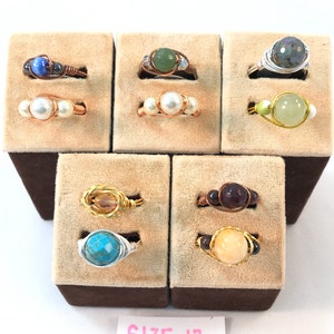 Fun rings size 12, handmade with pearls, gemstone beads, crystals, glass pearl beads, using bare copper, non-tarnish, and silver plate coppe image 5