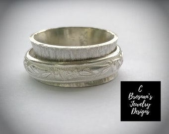 Spinner Ring Size-7 Sterling Silver-Handmade-With Pattern Silver Spinner