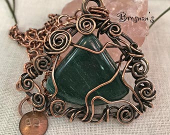 Pendentif Aventurine Verte et Cuivre