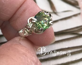 Peridot Mystic Topaz Ring Size-5, Mystic Topaz Peridot 8 mm, Sterling Silver Solitaire Ring Size-5, Handmade Wire Wrapped Ring .925 Silver