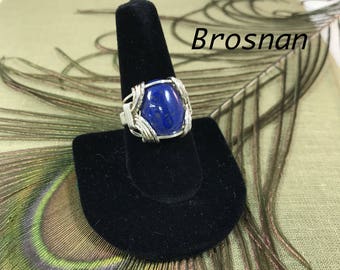 Lapis Lazuli Cabochon Ring in Sterling Silver Size 9 & 10