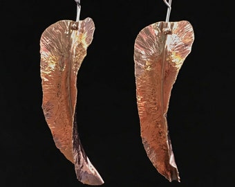 Handmade Hammered Copper Leaf and Sterling Silver Ear Wires