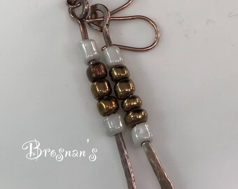 Copper W/White and Bronze Color Seed Beads Earrings