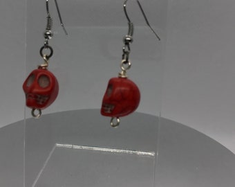 Earrings Handmade Red Scull Beads