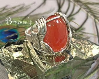 Carnelian Cabochon set in Sterling Silver Ring S-8