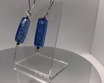 Earrings Handmade with blue blown glass and Sterling silver