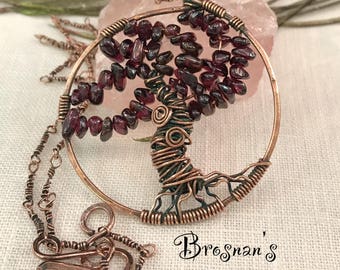 Garnet Tree of Life in Copper/Birth stone/Handmade/Garnet/Tree Of Life/Copper