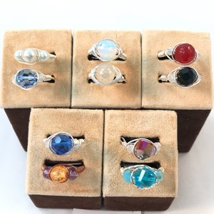 Fun rings size 12, handmade with pearls, gemstone beads, crystals, glass pearl beads, using bare copper, non-tarnish, and silver plate coppe image 7