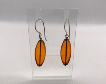 Earrings made with Yellow Picasso slab beads and Sterling Silver