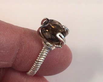 Smokey Quartz Ring Size-5 Hamdmade Solitaire Wire Wrapped Setting in Sterling Silver