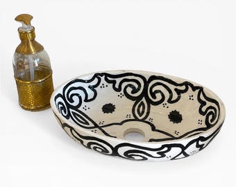 Lavabo de cerámica marroquí | Lavabo de baño de cerámica de Fez hecho a mano | Lavabo marroquí pintado a mano | Decoración de baño bohemia
