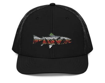 Embroidered Rainbow Trout Snapback Trucker Cap - Fly Fishing Fisherman Hat - Richardson 112 Cap