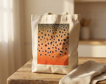 Brown Trout Canvas Tote Bag | Skin Pattern and Scientific Name