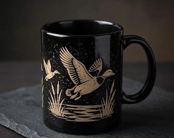 Vintage Mallard Duck Hunting Mug - Black Ceramic Camp Coffee Cup