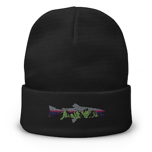 Rainbow Trout Embroidered Fisherman Beanie Fly Fishing Beanie for Men or Women