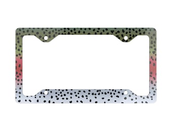 Rainbow Trout Skin Pattern Metal License Plate Frame - Auto Car Accessory for Fisherman