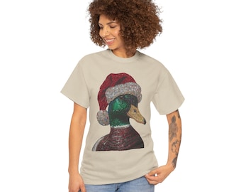 Faux Rhinestone Mallard Duck Christmas T-Shirt | 100% Cotton Unisex Tee