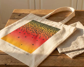 Brook Trout Canvas Tote Bag | Skin Pattern and Scientific Name