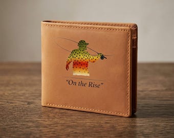 Cutthroat Trout Fishing Leather Wallet | "On The Rise" Fish Skin Pattern Billfold