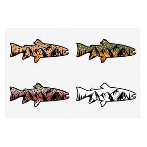 Trout Sticker Sheets - Brown Brook Rainbow Trout Designs for Fishermen, Fly Fishing - Water-Resistant Decals Set, Fishing Stickers