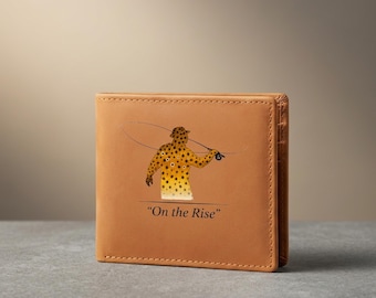 Brown Trout Fishing Leather Wallet | "On The Rise" Fish Skin Pattern Billfold