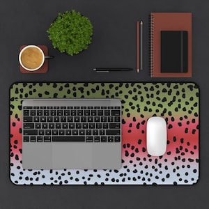 Rainbow Trout Skin Desk Mat Unique Office Decor for Trout Fishing Enthusiast, Fishermen Desk Accessories, Ergonomic Workstation Mat
