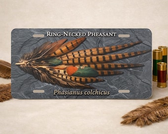 Ring-Necked Pheasant Feather Art Print Aluminum Vanity Plate | Phasianus colchicus Hunting Decor