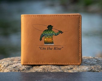 Brook Trout Fishing Leather Wallet | "On The Rise" Fish Skin Pattern Billfold