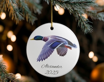 Adorno de cerámica personalizado con ilustración de pato real