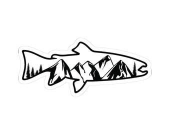Trout and Mountains Vinyl Sticker: Fly Fishing Decal