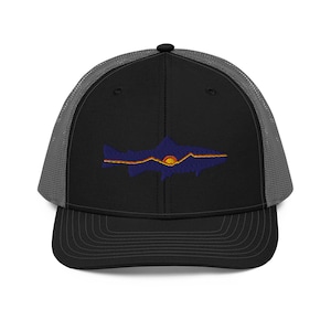 Geborduurde zonsondergang forel snapback truckerpet - hoed vliegvissen visser - Richardson 112 pet