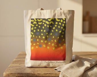 Brook Trout Canvas Tote Bag | Skin Pattern and Scientific Name