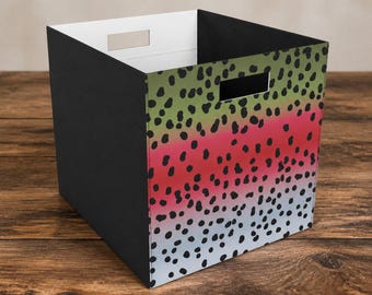 Rainbow Trout Skin Pattern Felt Storage Cube | Fly Fishing Decor