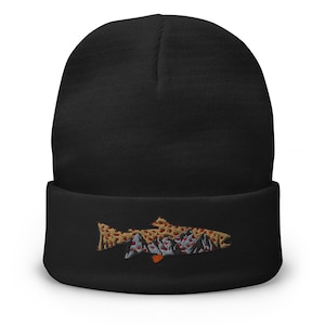 Brown Trout Embroidered Fisherman Beanie Fly Fishing Beanie for Men or Women