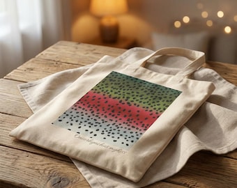 Rainbow Trout Canvas Tote Bag | Skin Pattern and Scientific Name