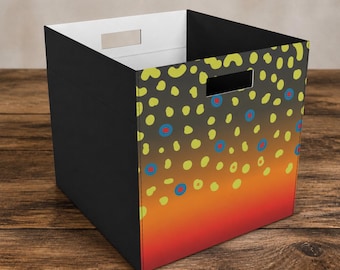 Brook Trout Skin Pattern Felt Storage Cube | Fly Fishing Decor