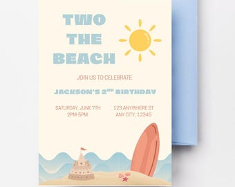 Two the Beach Birthday Invitation | 2nd Birthday Beach Party | Editable Canva Template | Toddler Summer Invite | Printable Card