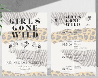 Girls Gone Wild Bachelorette Party Invitation | Animal Print Theme | Editable Canva Template | Wild Night Out Invite