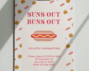 Suns Out Buns Out BBQ Invitation | Backyard Summer Cookout Party | Editable Canva Template | Printable Grill Party Invite