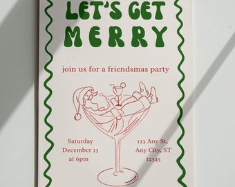 Friendsmas Invitation | Holiday Party Invite | Editable Canva Template | Let’s Get Merry Christmas Card