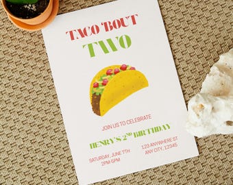 Taco Bout Two Birthday Invitation | Fiesta Theme 2nd Birthday | Editable Canva Template | Printable Toddler Party Invite