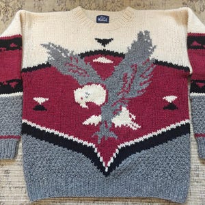 Águila de Lana ~~~ Vintage Woolrich Knit Eagle Sweater Men&#39;s Large Pullover Wool 80s Western