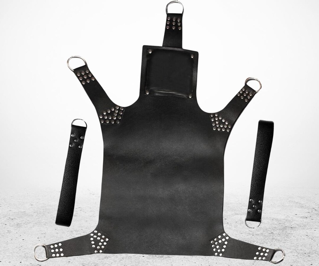 Heavy Duty Leather Sex Swing With Stirrups - Black BDSM Sling For Adults
