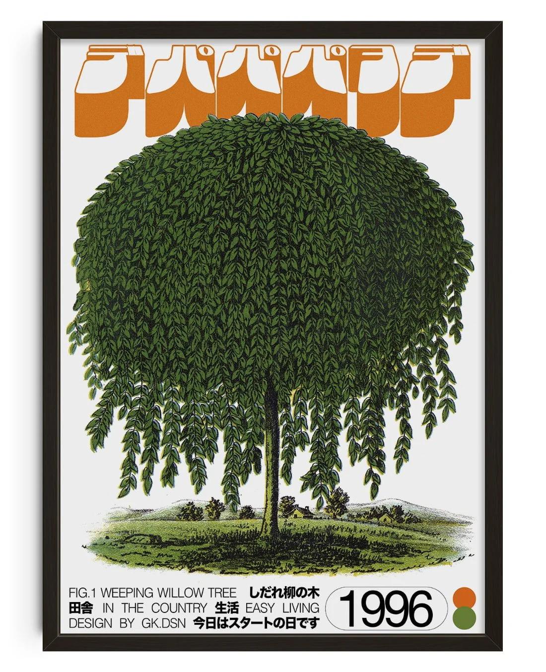 Weeping Willow Tree Poster 1996 | Japanese Vintage Nature Art Print