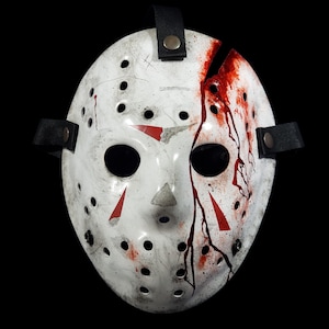 Hockey mask jason part 4 white Bloody dirty real effects Horror slasher Collectible halloween cosplay replica adjustable handmade.